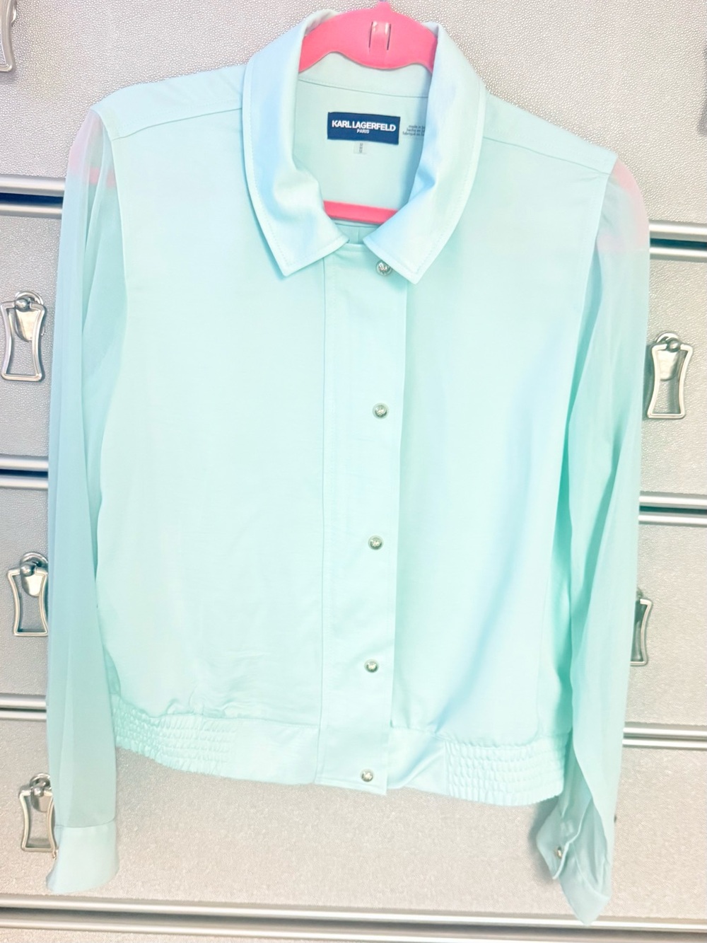 KARL LAGERFELD PARIS Mint Green Button-Front Blouse Jacket WORN ONCE - Picture 5 of 13